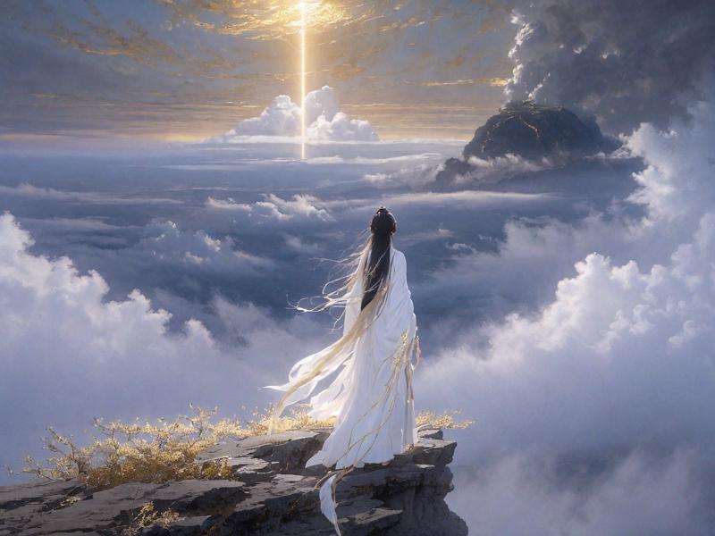 12610-3900732173-In the vast and empty sky,a white figure is slowly walking on a cloud. She is dressed in a white and gold Hanfu,her long hair fl.png